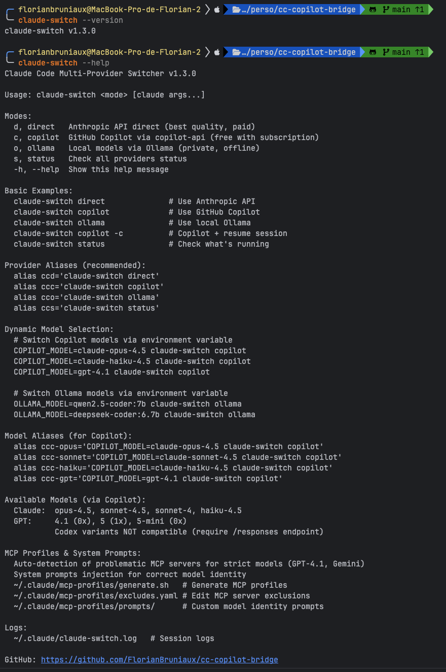 claude-switch help